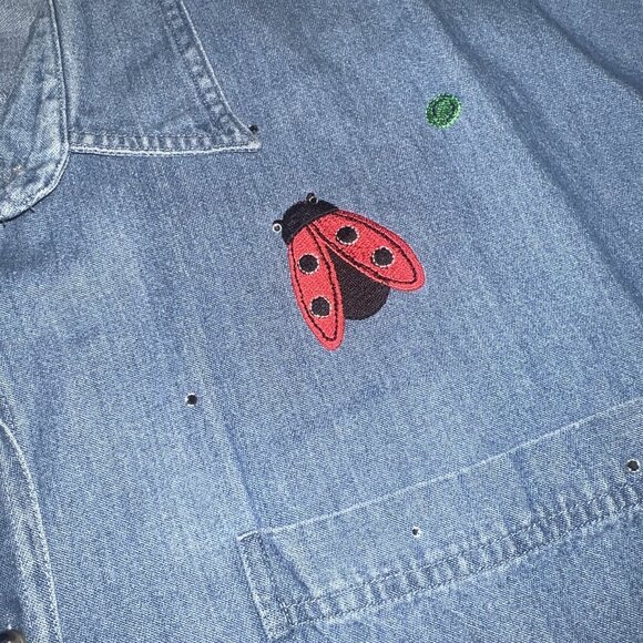 MILI DESIGNS DENIM BUTTON DOWN SHIRT TOP SIZE 1X STITCHED Bees Bugs,, - Picture 7 of 16